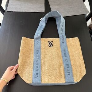 Victoria's Secret Tan and Blue Tote Bag